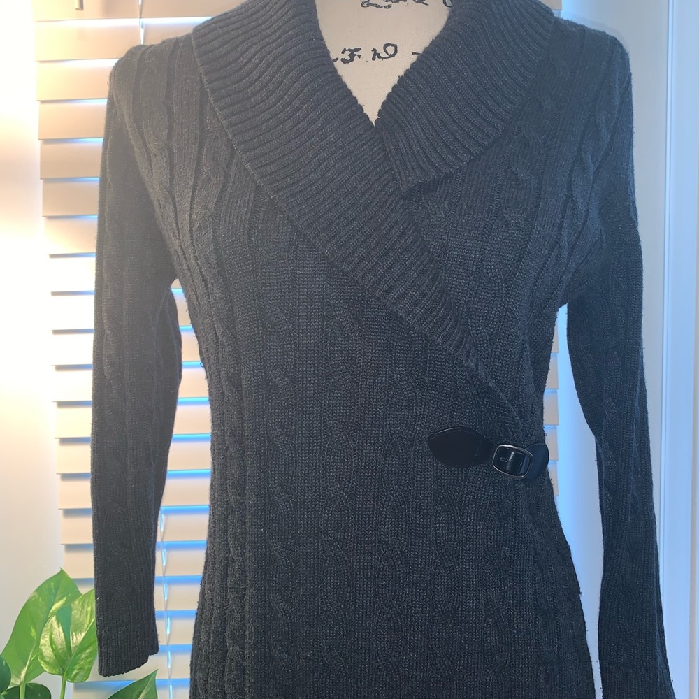 Calvin Klein Dark Grey Cable Knit Dress - Large